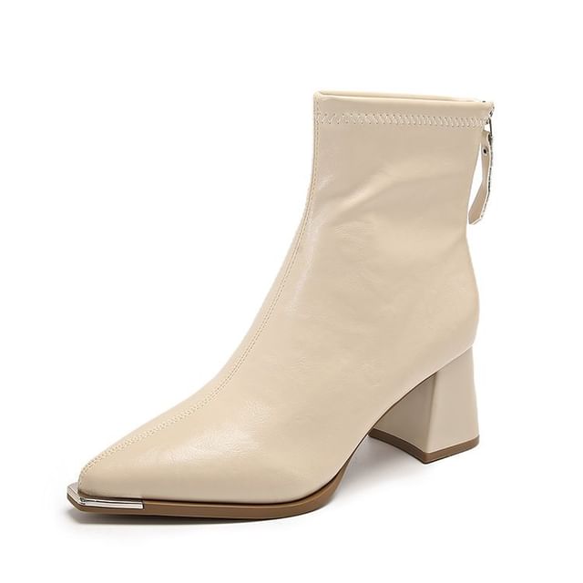 Chunky Heel Plain Pointy Short Boots