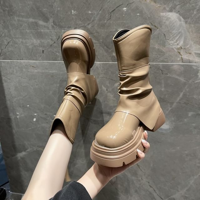 Platform Plain Ruched Short Boots