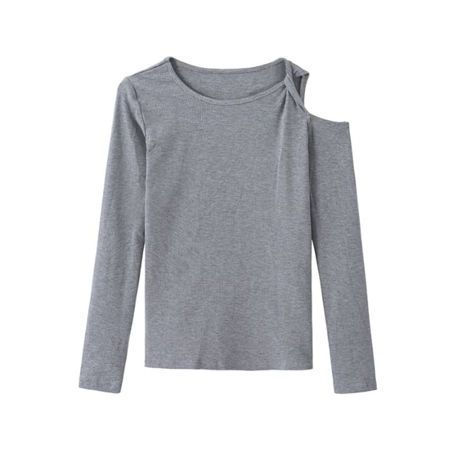 Long-Sleeve Cold Shoulder Plain Top