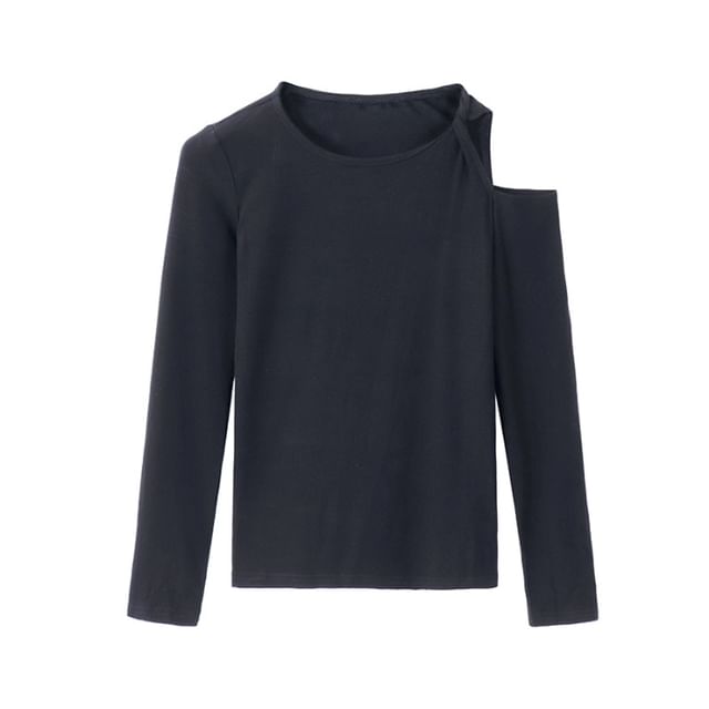 Long-Sleeve Cold Shoulder Plain Top