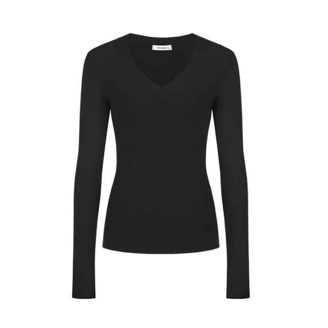 Long-Sleeve V-Neck Plain T-Shirt