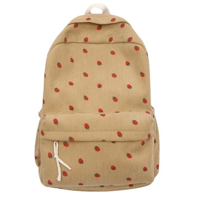 Multi-Pocket Backpack Strawberry Print