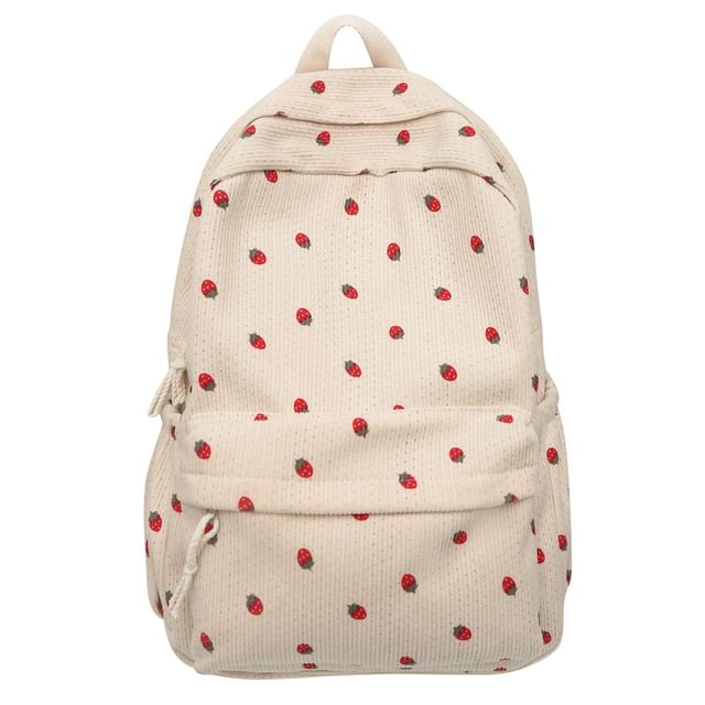 Multi-Pocket Backpack Strawberry Print
