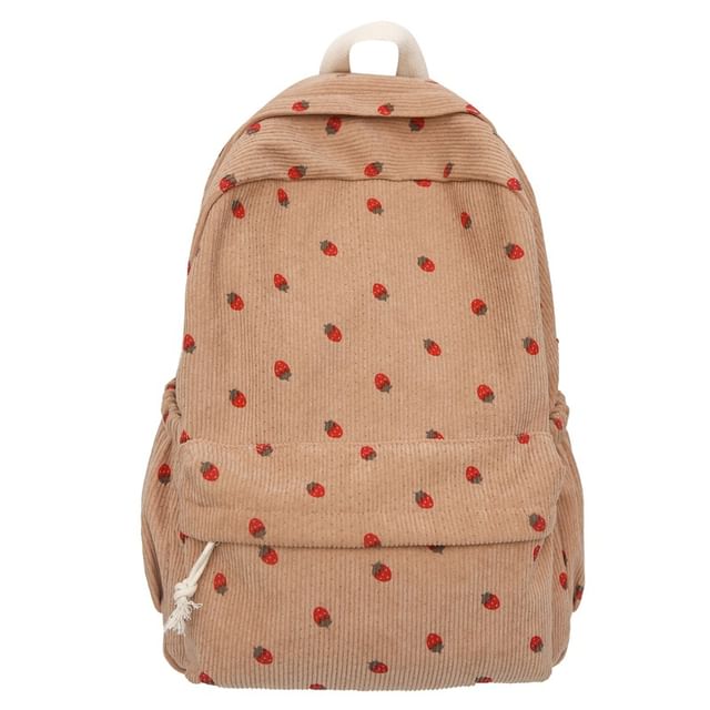 Multi-Pocket Backpack Strawberry Print