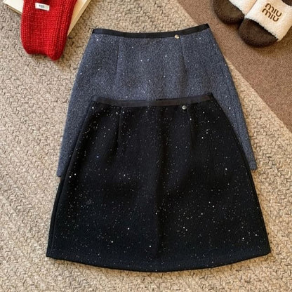 High Rise Plain Glitter Mini A-Line Skirt