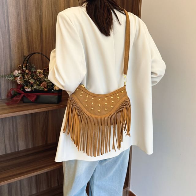 Studded Tassel Crossbody Bag