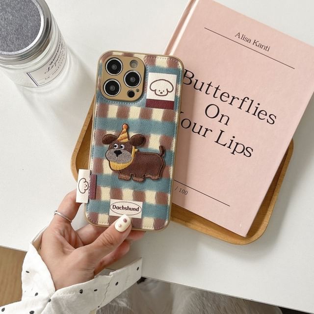Case Leather Applique Phone Faux Dog