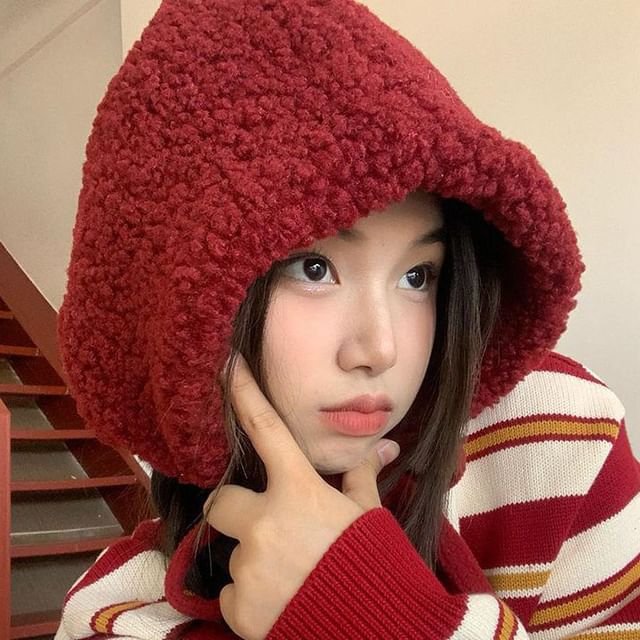 Plain Fleece / Tie-Up Hat Beanie Knit Cable