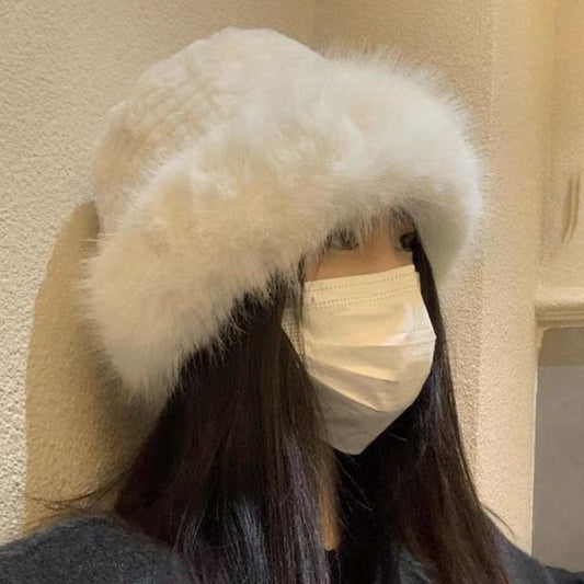 / Panel Plain Bucket Fluffy Hat