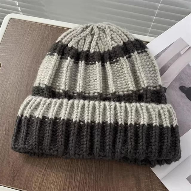 Ribbed Beanie Plain Striped /