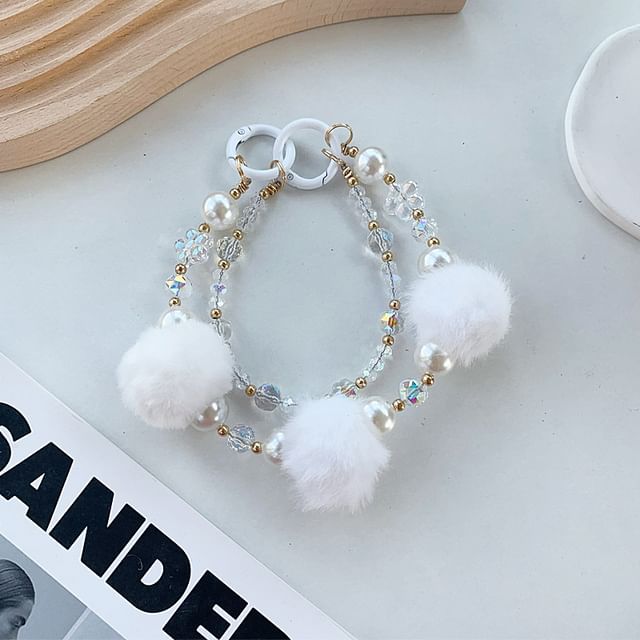 Phone Faux Layered Strap Pearl Pom