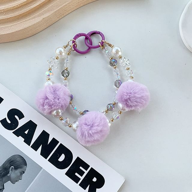 Phone Faux Layered Strap Pearl Pom