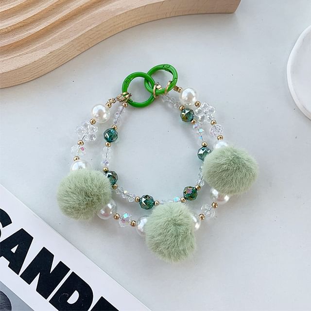 Phone Faux Layered Strap Pearl Pom