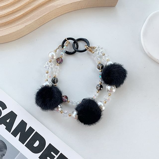 Phone Faux Layered Strap Pearl Pom
