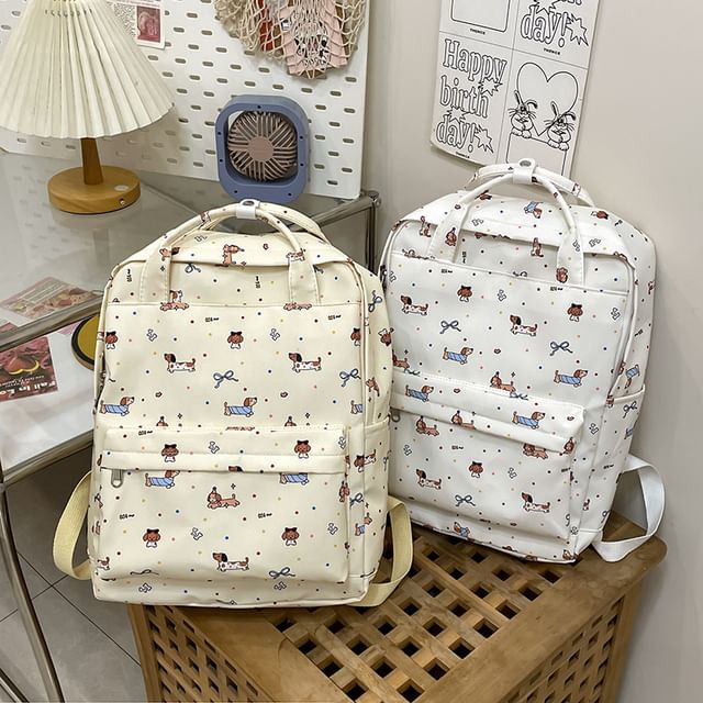 Cartoon Print Top Handle Nylon Backpack