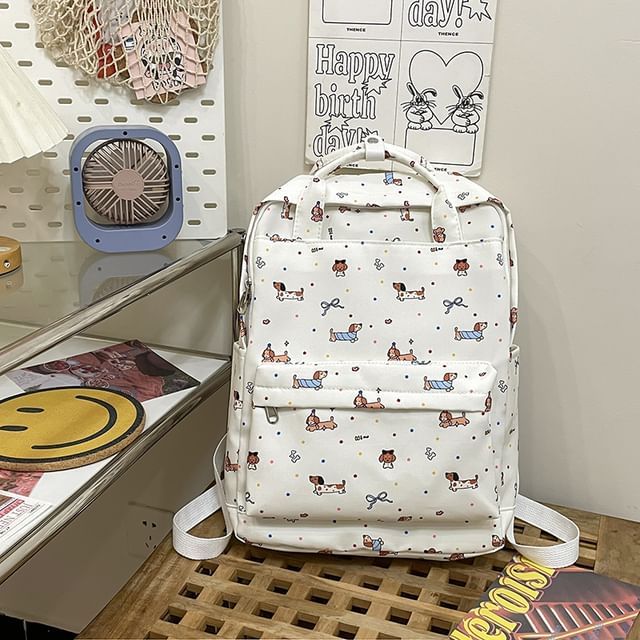 Cartoon Print Top Handle Nylon Backpack