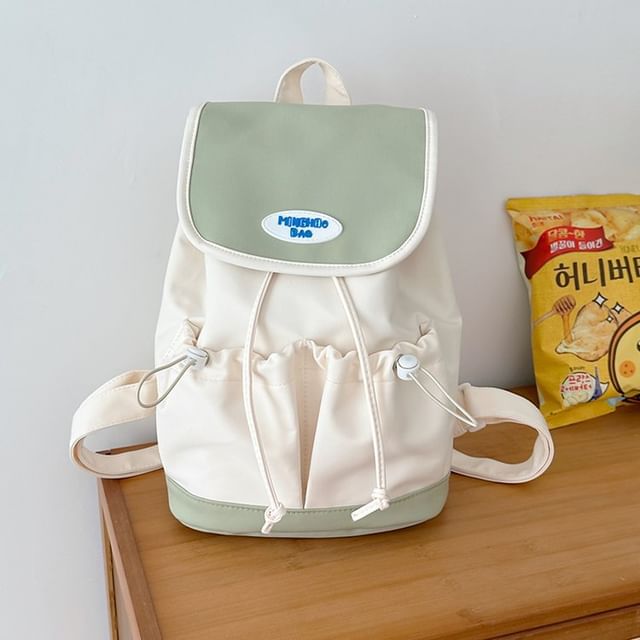 Flap Drawstring Panel Nylon Backpack