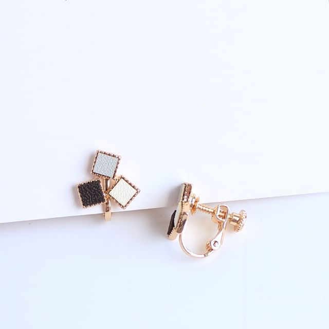 Square Leather Earring Faux Alloy Stud