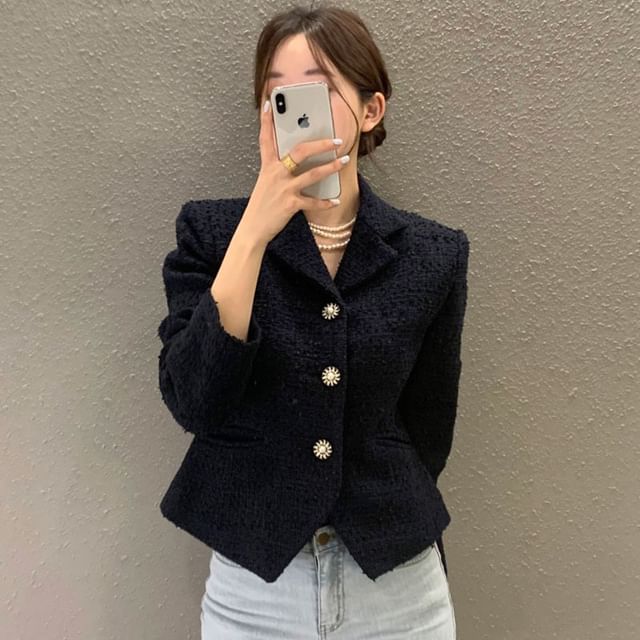 Tweed Button-Up Crop Jacket