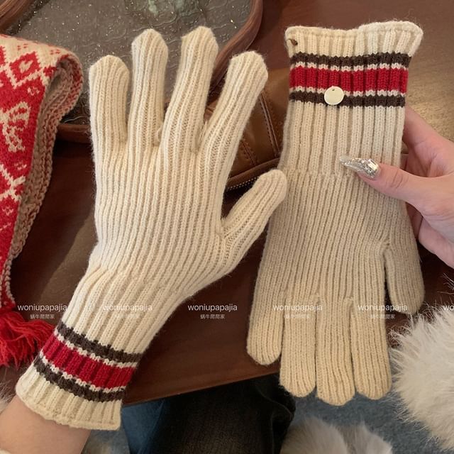 Knit Color Block Gloves