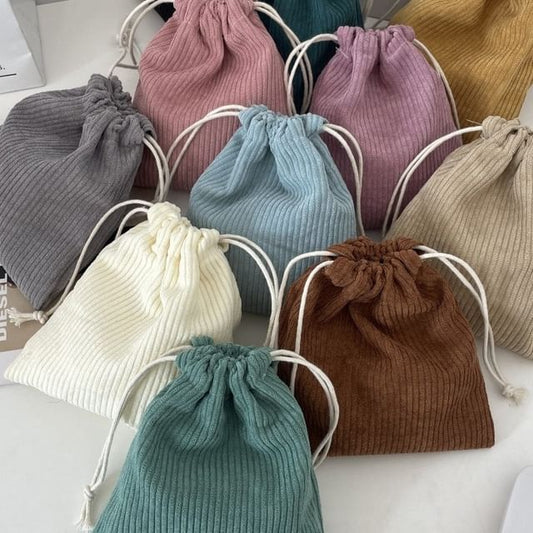 Plain Drawstring Corduroy Pouch / Set