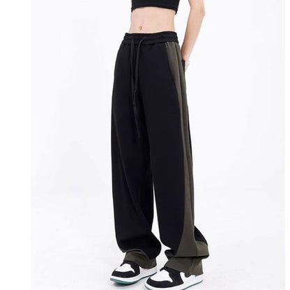 High Rise Color-Block Straight-Fit Wide-Leg Sweatpants