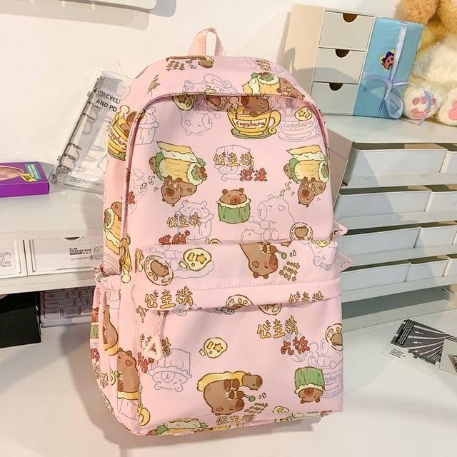 Capybara Print Nylon Backpack