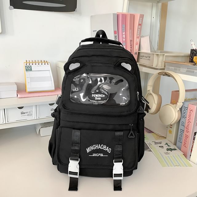 Ear Accent Embroidered PVC Panel Nylon Backpack