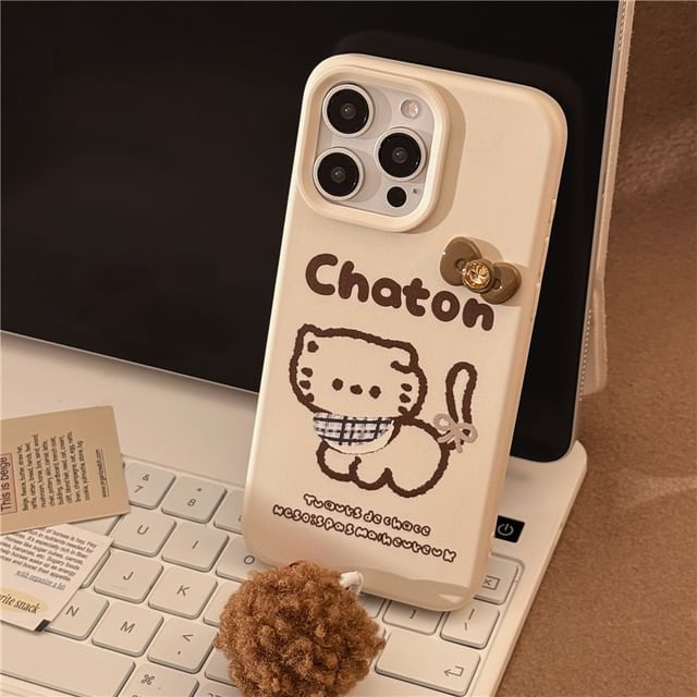 Cat Phone Case / Pom Pom Bell Charm / Set - iPhone 16 Pro Max / 16 Pro / 16 Plus / 16 / 15 Pro Max / 15 Pro / 15 Plus / 15 / 14 Pro Max / 14 Pro / 14 Plus / 14 / 13 Pro Max / 13 Pro / 13