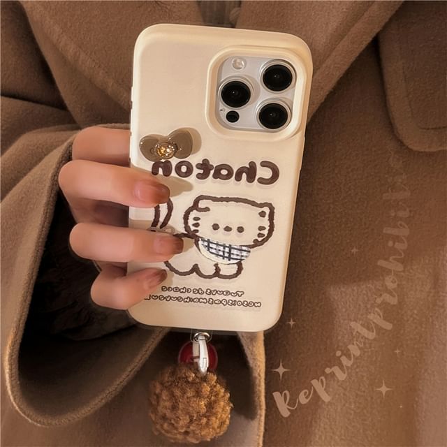 Cat Phone Case / Pom Pom Bell Charm / Set - iPhone 16 Pro Max / 16 Pro / 16 Plus / 16 / 15 Pro Max / 15 Pro / 15 Plus / 15 / 14 Pro Max / 14 Pro / 14 Plus / 14 / 13 Pro Max / 13 Pro / 13