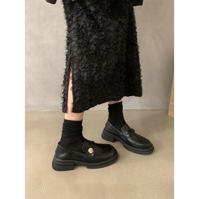 Metal Faux Platform Loafers Accent Leather