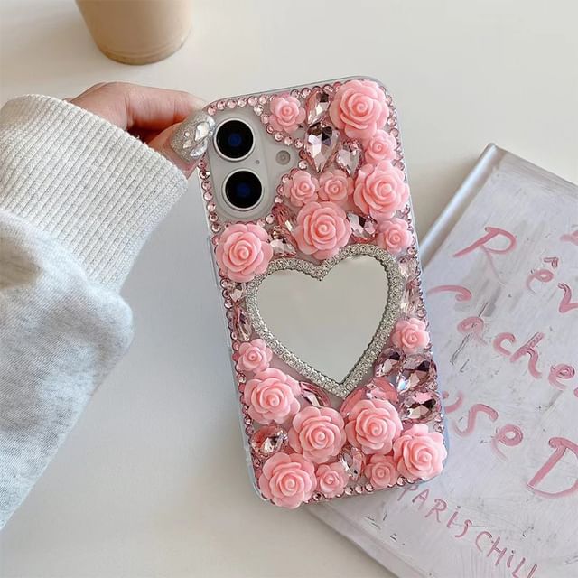Case Phone Mirrored Rhinestone Rose
