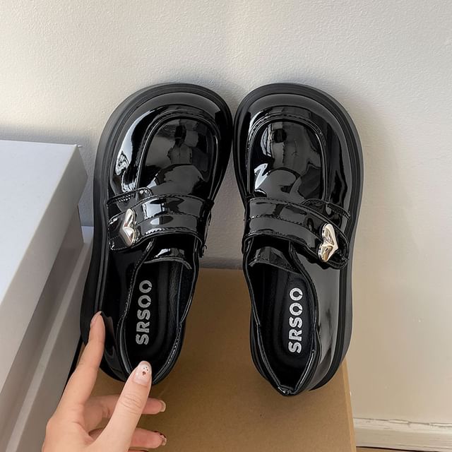 Accent Faux Leather Platform Heart Loafers