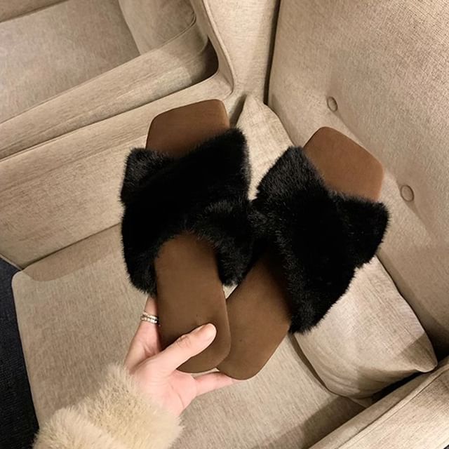 Slide Sandals Band Fluffy Cross