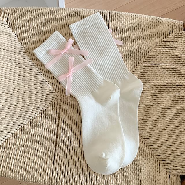 Plain Bow Ribbed Socks