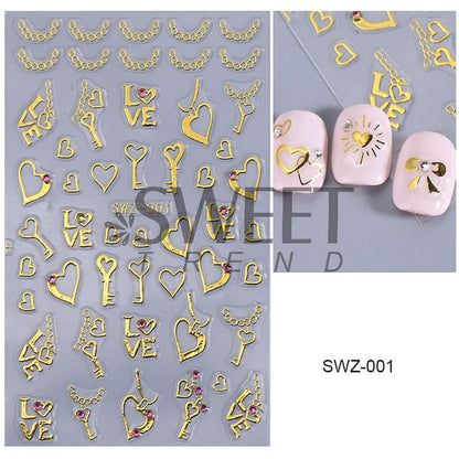 Key / Heart Metallic Nail Art Stickers