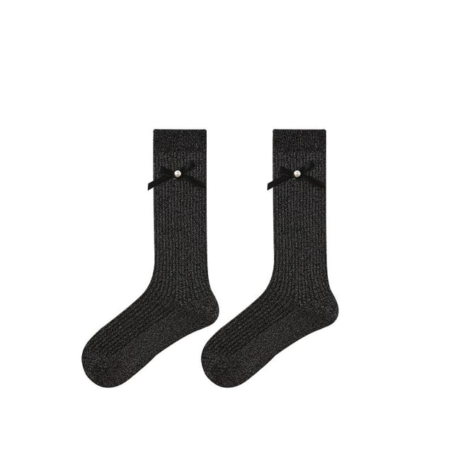 Bow Detail Glitter Mid-Calf Socks