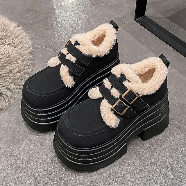 Fleece Lined Buckled Platform Ankle Snow Boots