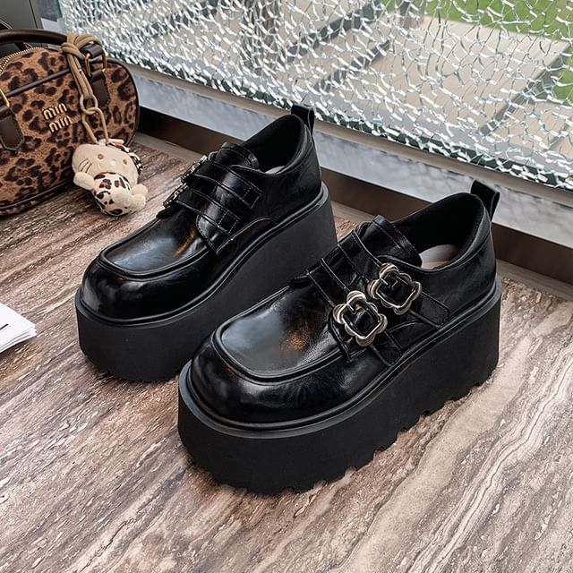 Leather Faux Ankle Shoes Buckled