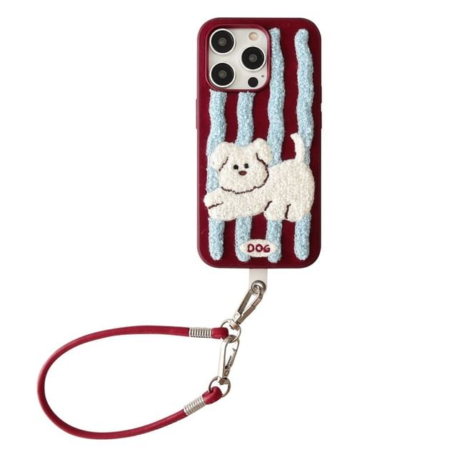 Embroidered Case Dog Striped Phone