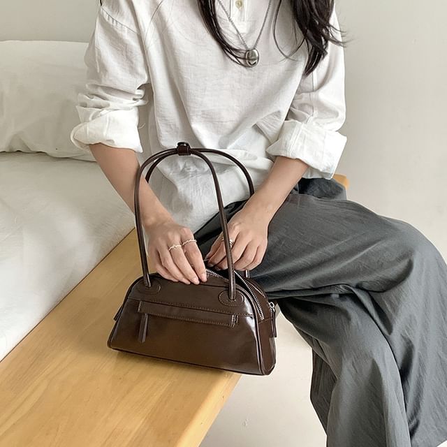 Bag Faux Plain Bowler Leather