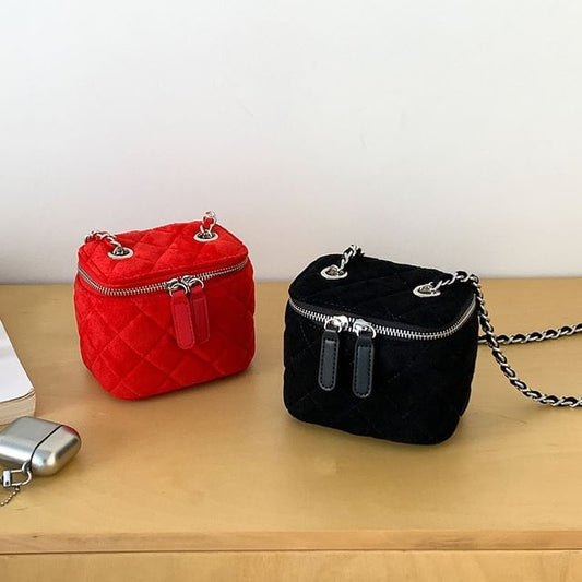 Quilted Velvet Chain Crossbody Bag Strap