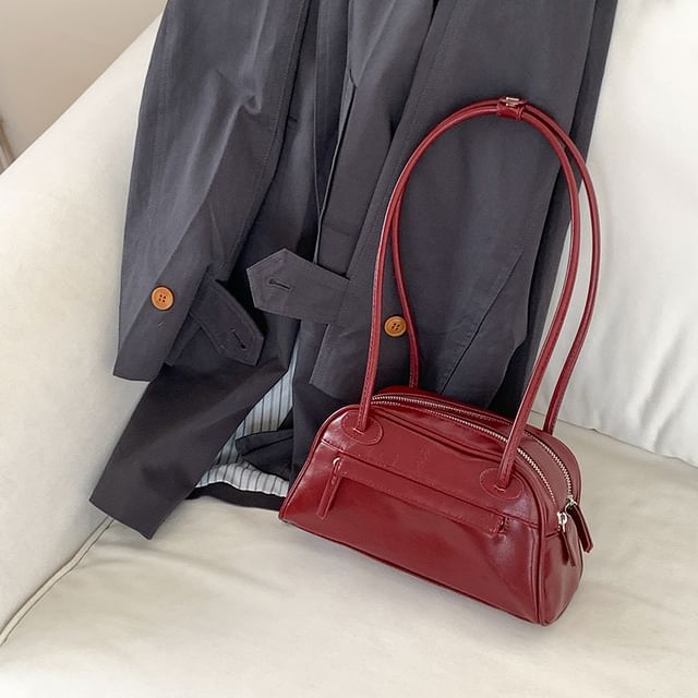 Bag Faux Plain Bowler Leather