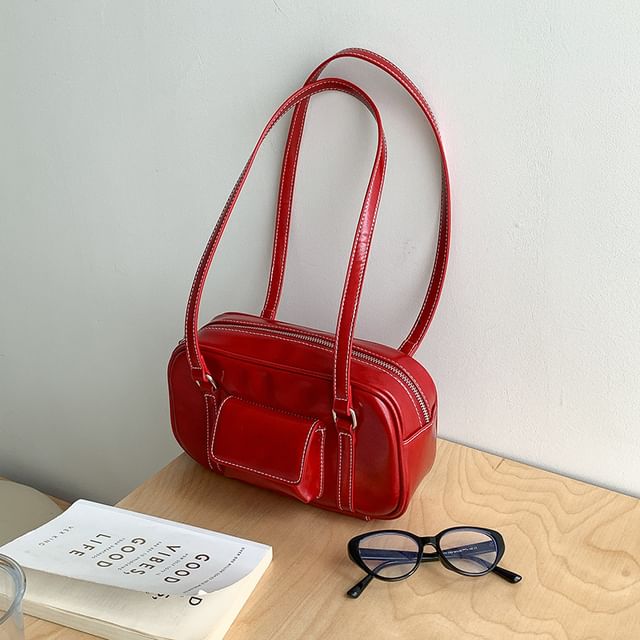 Faux Leather Shoulder Bag Plain