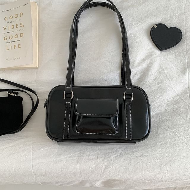Faux Leather Shoulder Bag Plain