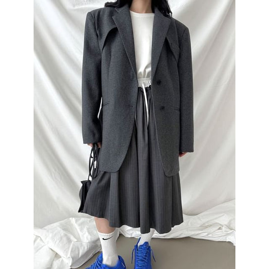 Set Of 3: Woolen Crop Jacket + Vest + Belt Bag