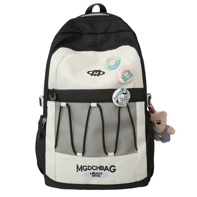 Nylon Backpack Embroidered Lettering Drawstring Set Mesh Panel Brooch /