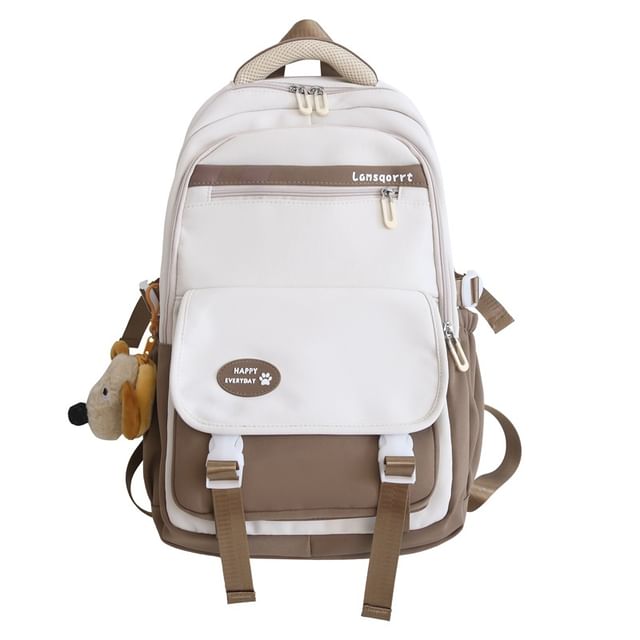 Nylon Lettering Buckled Applique Backpack