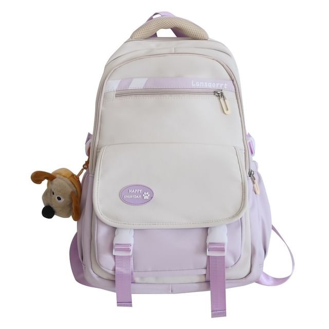 Nylon Lettering Buckled Applique Backpack