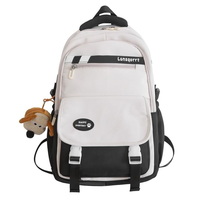 Nylon Lettering Buckled Applique Backpack